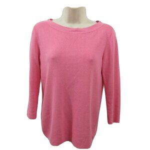 TALBOTS Pink Top Size M Petite Rounded Neck 3/4 Sleeve Classic Gold Back Buttons
